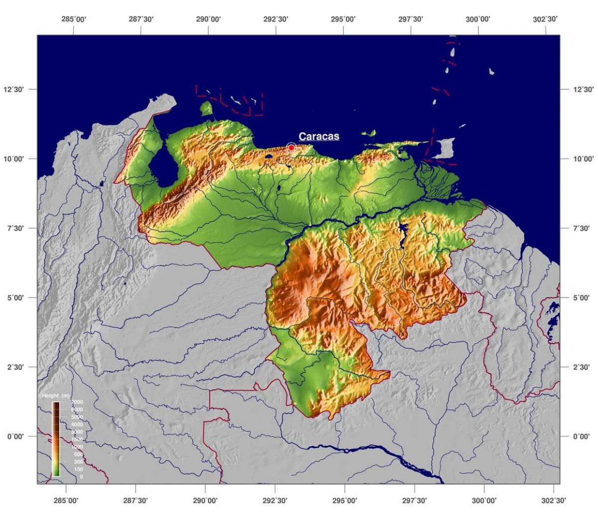 mapa fyzická mapa venezuela
