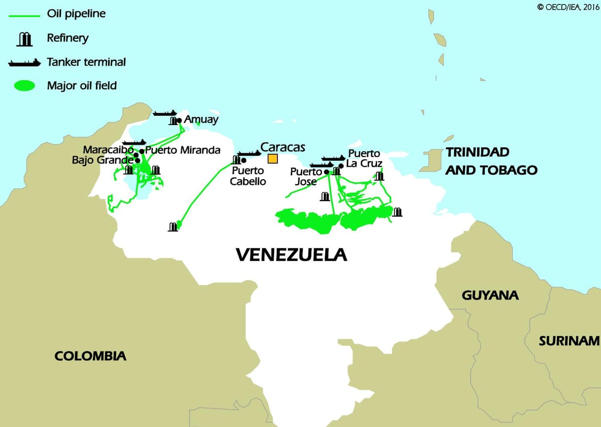 venezuela zásoby ropy mapě
