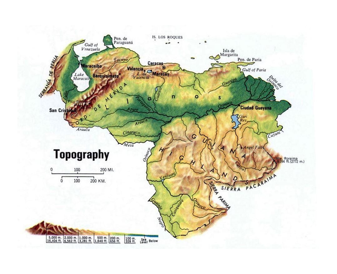 mapa venezuely topografické