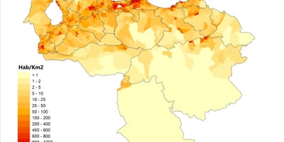 Venezuela mapa hustota obyvatel